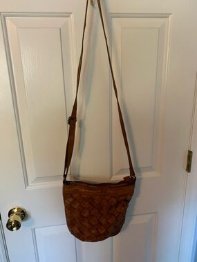 Woven Leather Crossbody Bag in Brown